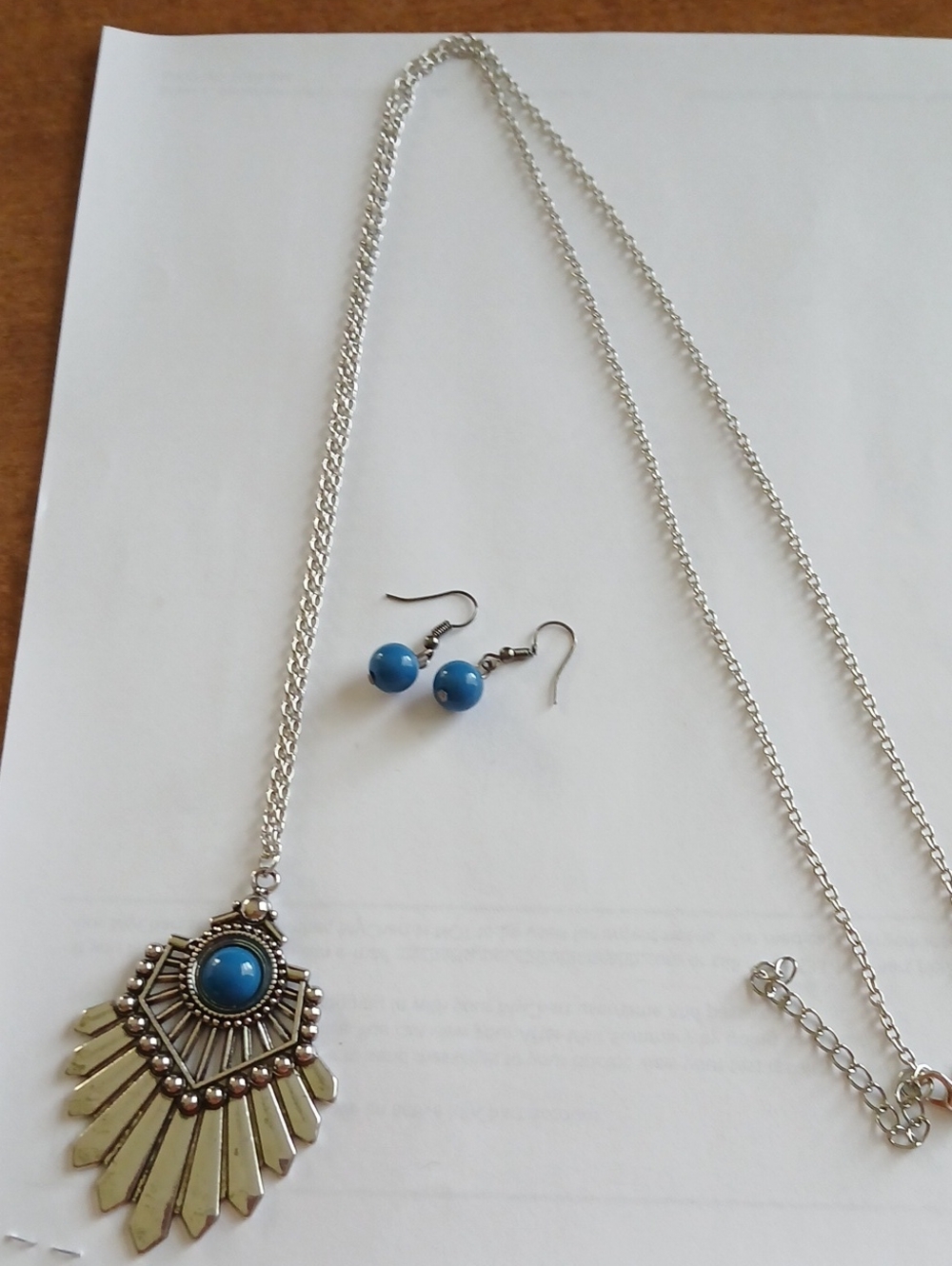 Paparazzi-Silver-Tone Pendant Necklace and Blue Bead Earrings Set